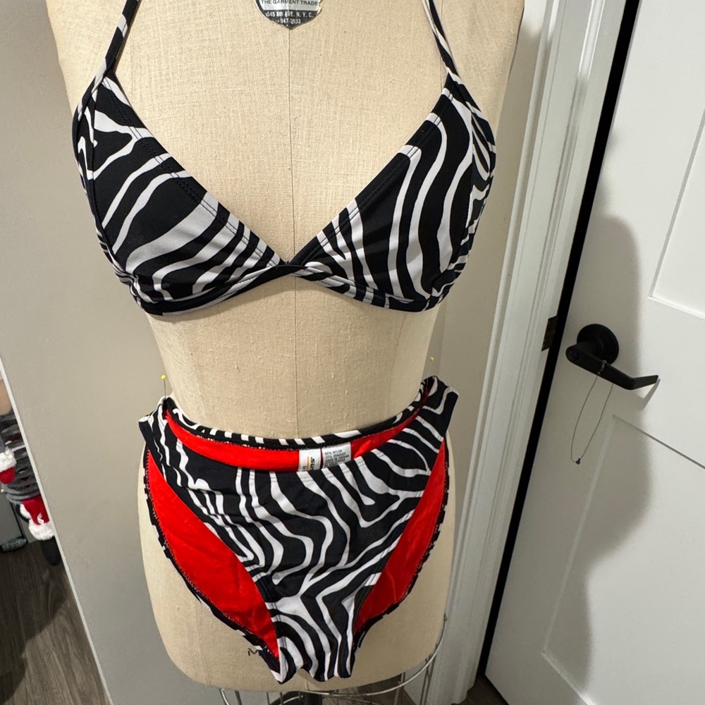 Vintage Stylish Zebra Print Bikini with Red Accents